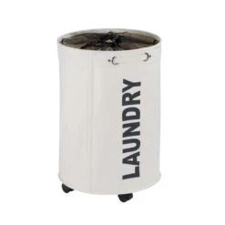 Wenko Rondo Beige Polyester Wheeled Laundry Basket
