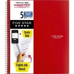 Five Star 8.5 In. W X 11 In. L College Ruled Wire Bound Red Notebook