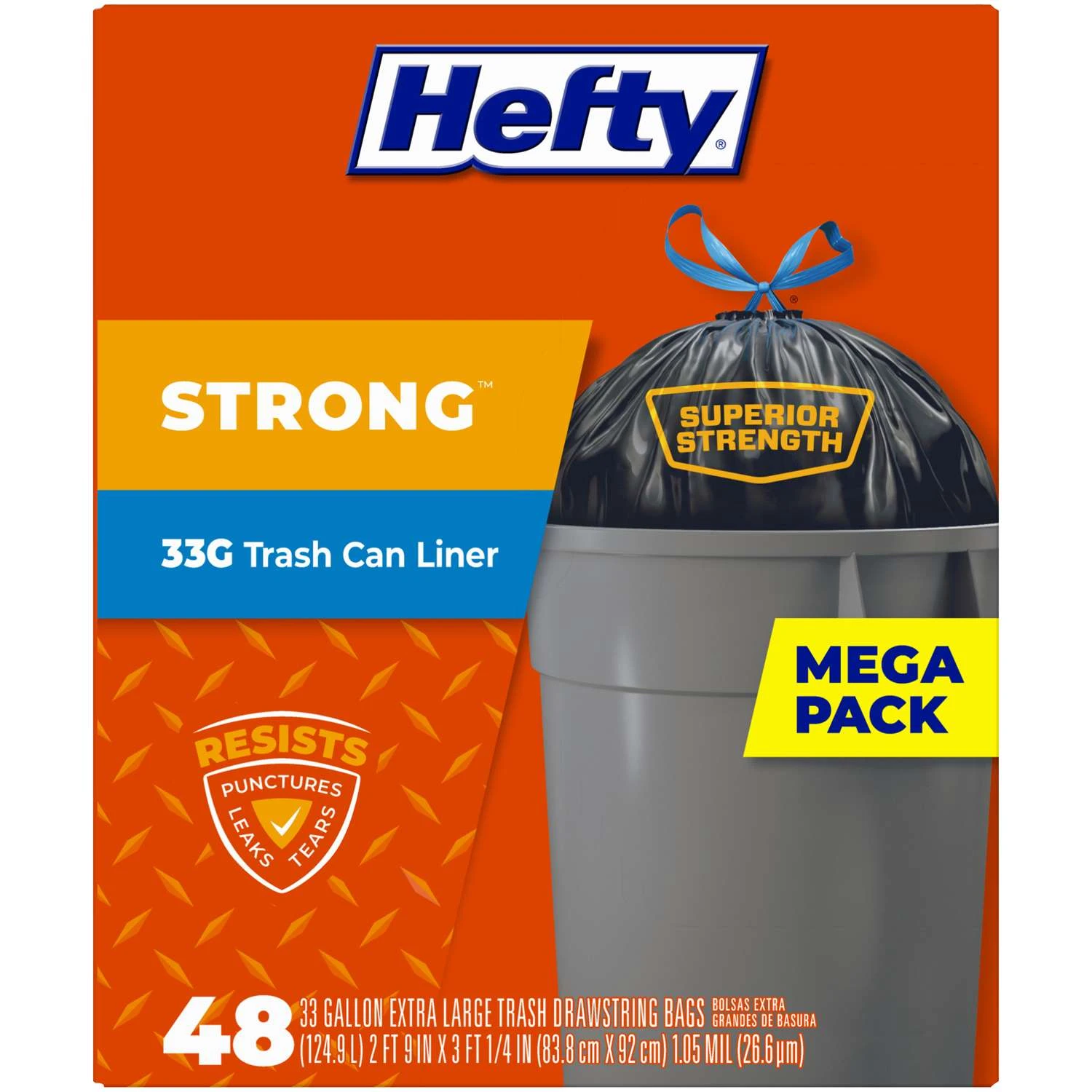 Hefty Extra Strong 33 Gal Trash Can Liners Drawstring 48 Pk 1.05 Mil 1 Hefty Extra Strong 33 Gal Trash Can Liners Drawstring 48 Pk 1.05 Mil
