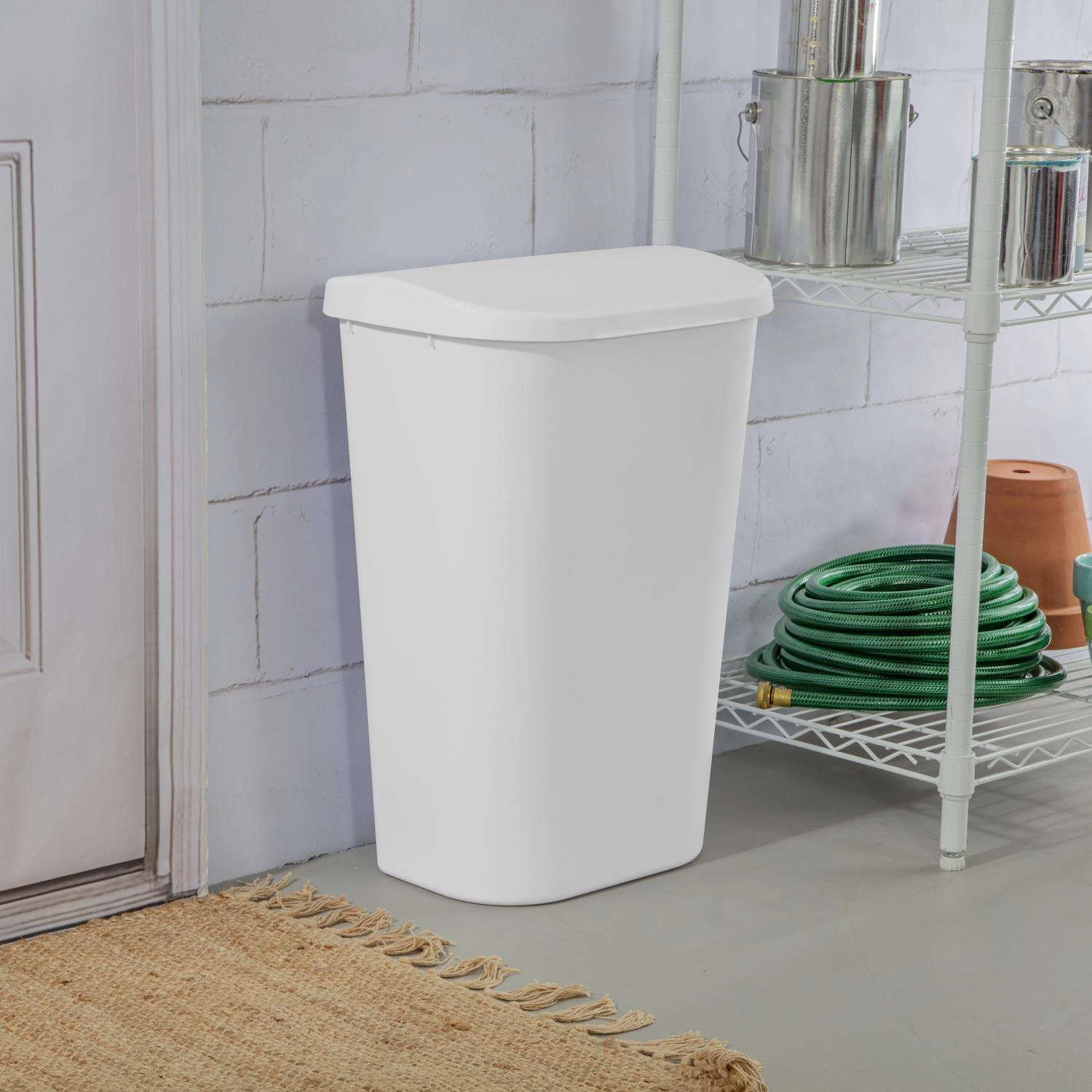 Sterilite 11.3 Gal White Plastic D-Shape Wastebasket 5 Sterilite 11.3 Gal White Plastic D-Shape Wastebasket - Image 5