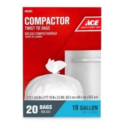 Ace 18 Gal Compactor Bags Twist Tie 20 Pk 2.5 Mil
