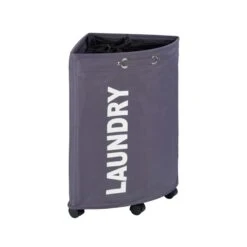 Wenko Tresco Gray Polyester Wheeled Laundry Basket