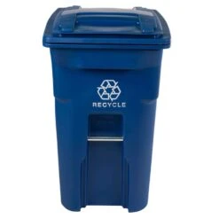 Toter 64 Gal Blue Polyethylene Wheeled Recycling Trash Can Lid Included