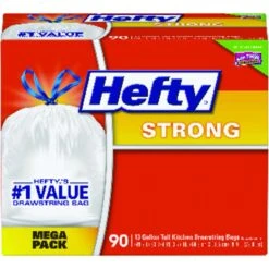 Hefty Strong 13 Gal Kitchen Trash Bags Drawstring 90 Pk 0.9 Mil
