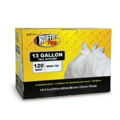 Ruffies Pro 13 Gal Tall Kitchen Bags Wing Ties 120 Pk 0.65 Mil