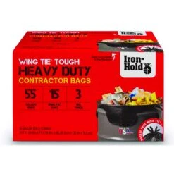 Iron-Hold 55 Gal Contractor Bags Wing Ties 15 Pk 3 Mil