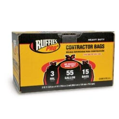 Ruffies Pro 55 Gal Contractor Bags Wing Ties 15 Pk 3 Mil