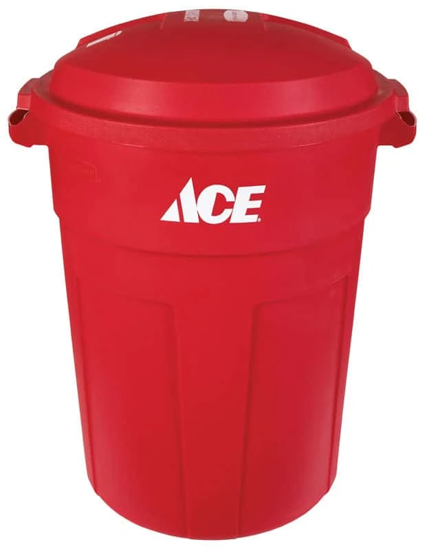 Ace 32 Gal Red Plastic Garbage Can Lid Included 2 Ace 32 Gal Red Plastic Garbage Can Lid Included - Image 2