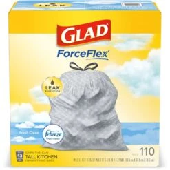 Glad Force Flex 13 Gal Fresh Scent Tall Kitchen Bags Drawstring 110 Pk 0.72 Mil