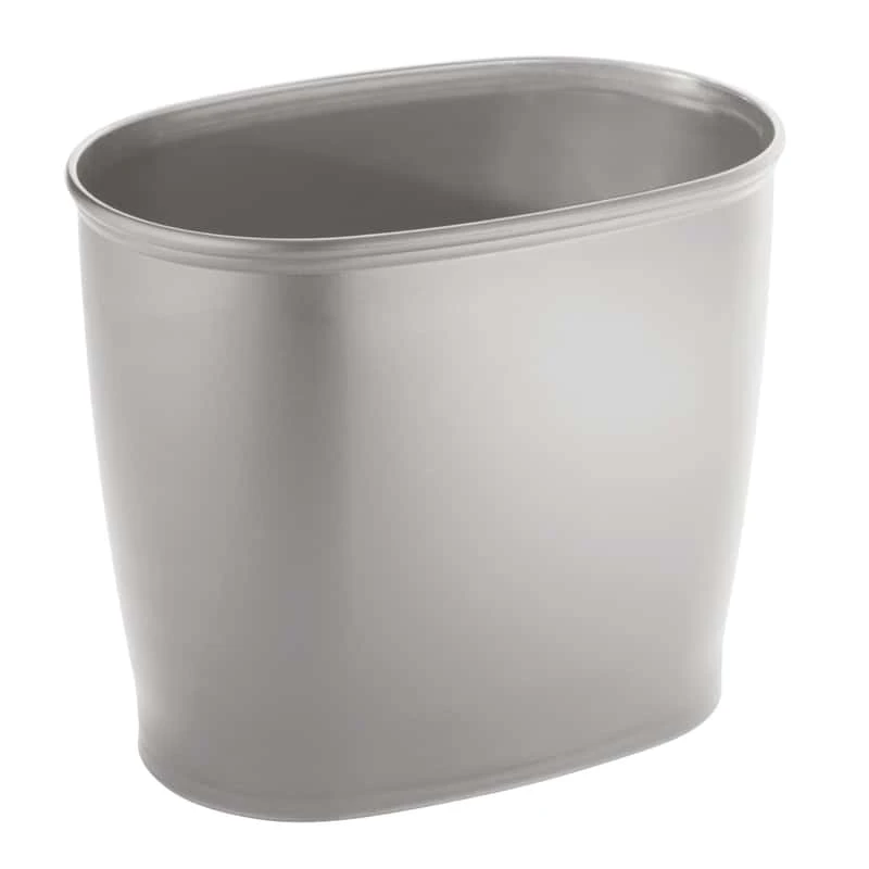 IDesign Kent Silver Plastic Oval Wastebasket 1 IDesign Kent Silver Plastic Oval Wastebasket