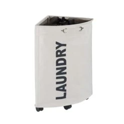 Wenko Tresco Beige Polyester Wheeled Laundry Basket