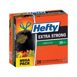 Hefty Extra Strong 39 Gal Lawn And Leaf Bags Drawstring 38 Pk 1.1 Mil
