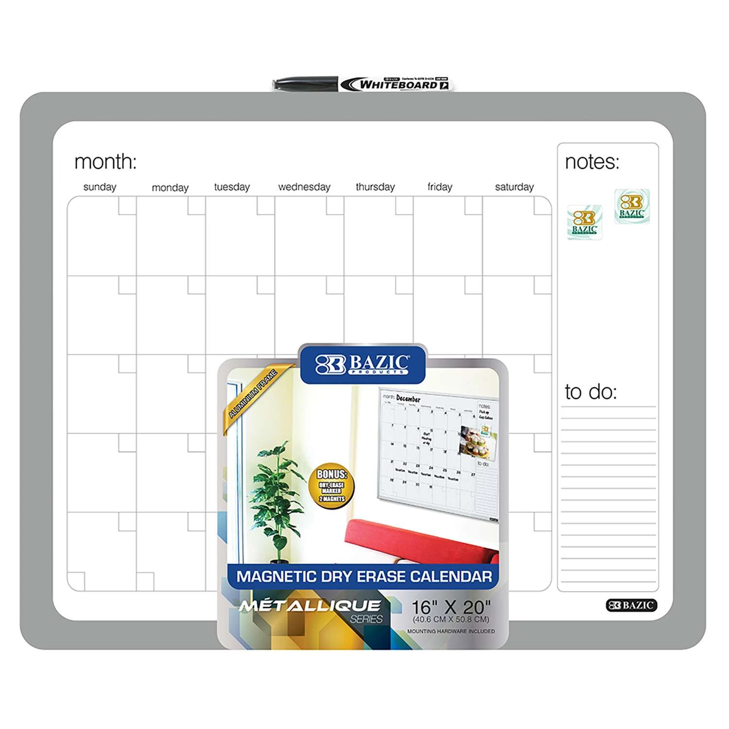 Bazic Products 16 In. H X 20 In. W Screw-Mounted Magnetic Dry Erase Calendar 1 Bazic Products 16 In. H X 20 In. W Screw-Mounted Magnetic Dry Erase Calendar