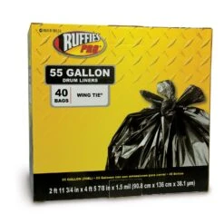 Ruffies 55 Gal Drum Liners Wing Ties 40 Pk 1.5 Mil