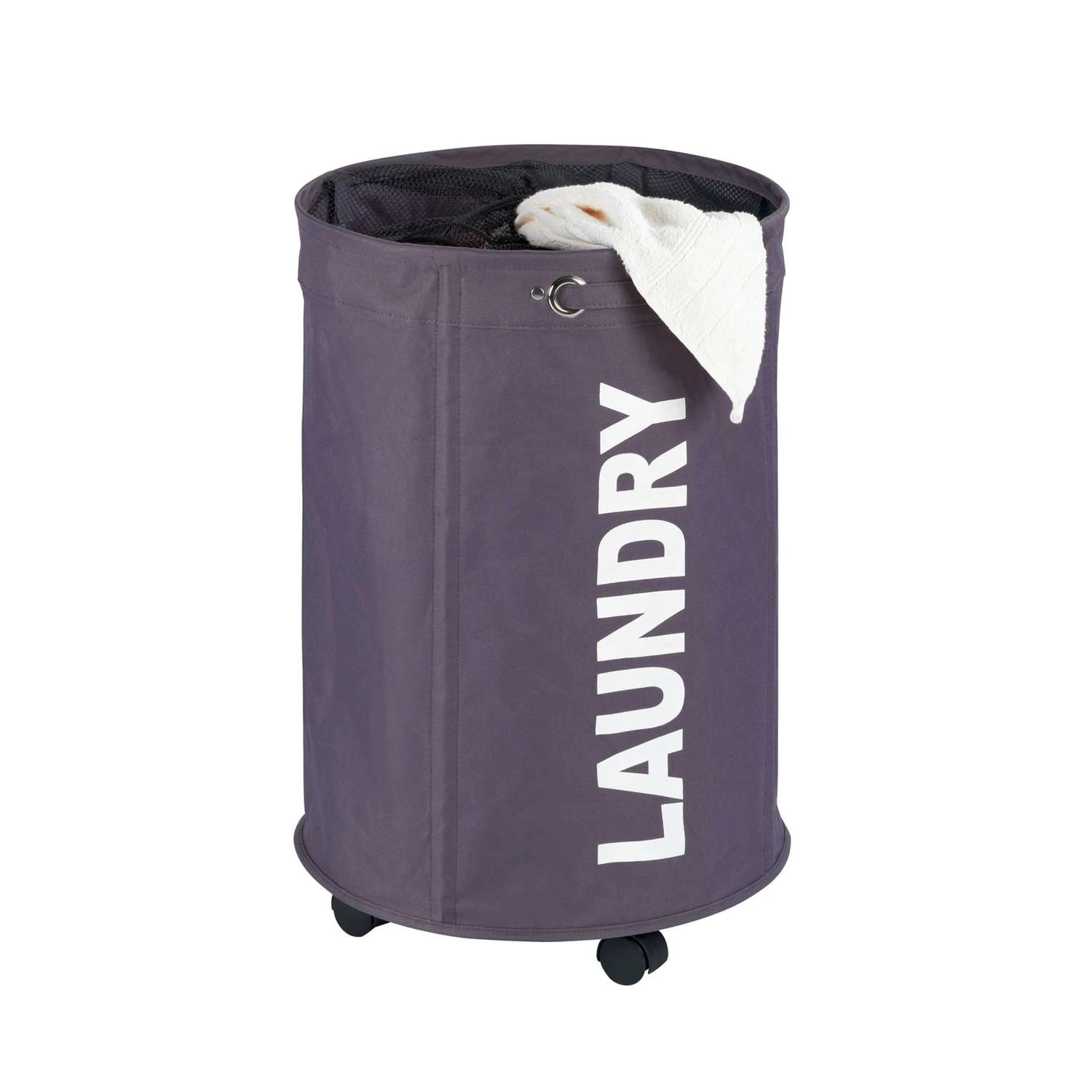 Wenko Rondo Gray Polyester Wheeled Laundry Basket 2 Wenko Rondo Gray Polyester Wheeled Laundry Basket - Image 2