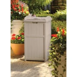 Suncast Trash Hideaway 33 Gal Beige Resin Garbage Can Lid Included -Oolys Shop 93397b4a 6ee6 4b6d b9cb da93da720664