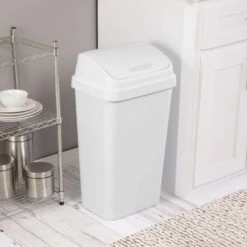 Sterilite SwingTop 13 Gal White Polypropylene Trash Can -Oolys Shop 961bbbb1 a04e 4f4d bfa1 cd67dce0210a