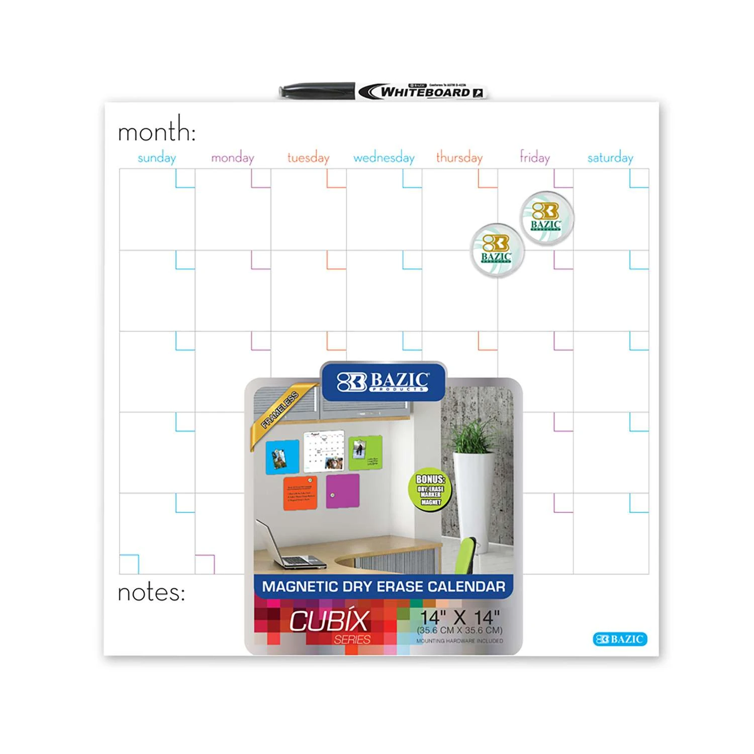 Bazic Products 14 In. H X 14 In. W Screw-Mounted Magnetic Dry Erase Calendar 1 Bazic Products 14 In. H X 14 In. W Screw-Mounted Magnetic Dry Erase Calendar