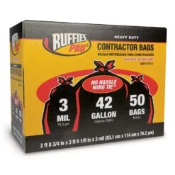 Ruffies Pro 42 Gal Contractor Bags Wing Ties 50 Pk 3 Mil