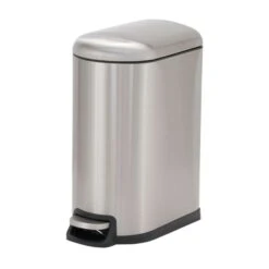 Household Essentials Tuscany 2.6 Gal Silver Stainless Steel Narrow And Step Pedal Wastebasket