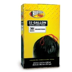 Ruffies Pro 33 Gal Trash Bags Drawstring 30 Pk 0.95 Mil