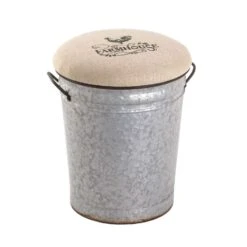 Zingz & Thingz Silver/Beige Farmhouse Stool Chair