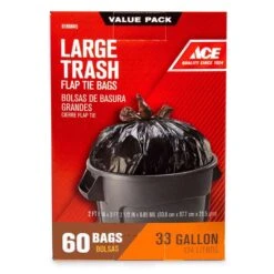 Ace 33 Gal Trash Bags Flap Tie 60 Pk 0.85 Mil