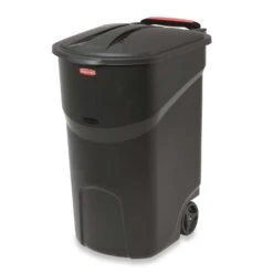 Rubbermaid Roughneck 45 Gal Black Resin Wheeled Trash Can Lid Included