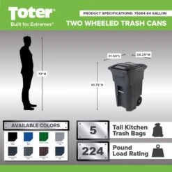Toter 64 Gal Graystone Polyethylene Wheeled Garbage Can Lid Included -Oolys Shop bcc893c9 c3e6 4485 b6ac c18426cacd07
