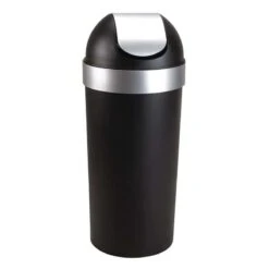 Umbra Venti 16 Gal Black/Silver Plastic Swing-Top Trash Can