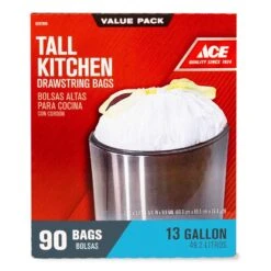 Ace 13 Gal Tall Kitchen Bags Drawstring 90 Pk 0.9 Mil