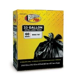 Ruffies Pro 33 Gal Trash Bags Wing Ties 60 Pk 0.75 Mil