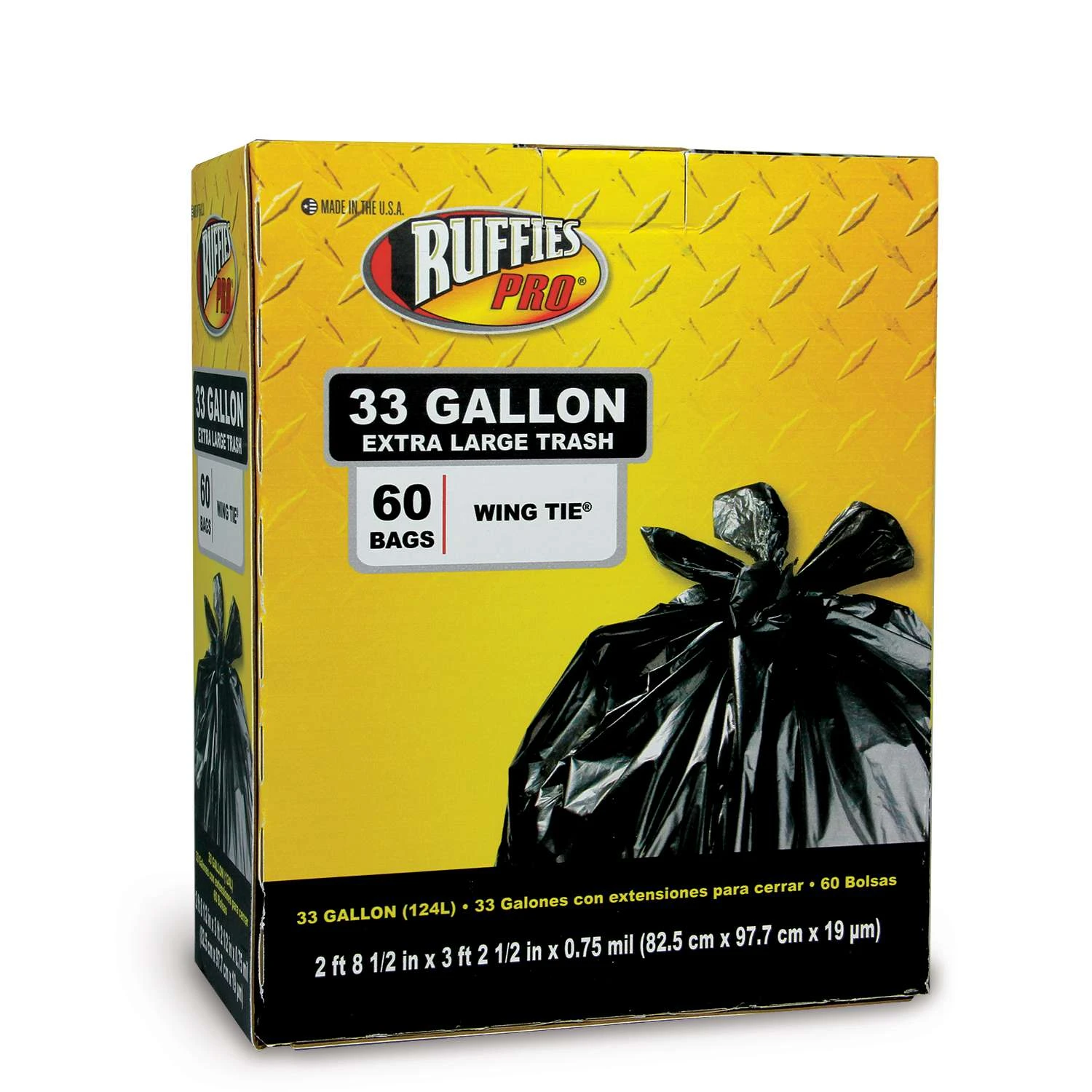 Ruffies Pro 33 Gal Trash Bags Wing Ties 60 Pk 0.75 Mil 1 Ruffies Pro 33 Gal Trash Bags Wing Ties 60 Pk 0.75 Mil
