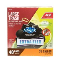 Ace Mint-X 33 Gal Mint Scent Trash Bags Drawstring 40 Pk 1.05 Mil