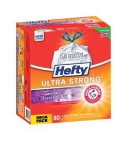 Hefty Ultra Strong 13 Gal Lavender/Vanilla Scent Kitchen Trash Bags Drawstring 80 Pk 0.9 Mil