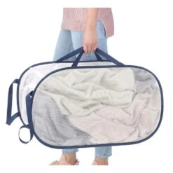 Whitmor Blue/White Fabric Collapsible Hamper -Oolys Shop dfcf77b1 9a88 4bc8 901f f5a3bc9d4d39