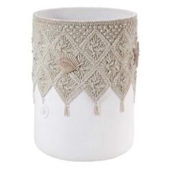 Avanti Linens Macrame Shells 64 Oz Ivory Resin Wastebasket