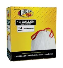 Ruffies Pro 13 Gal Tall Kitchen Bags Drawstring 64 Pk 0.85 Mil